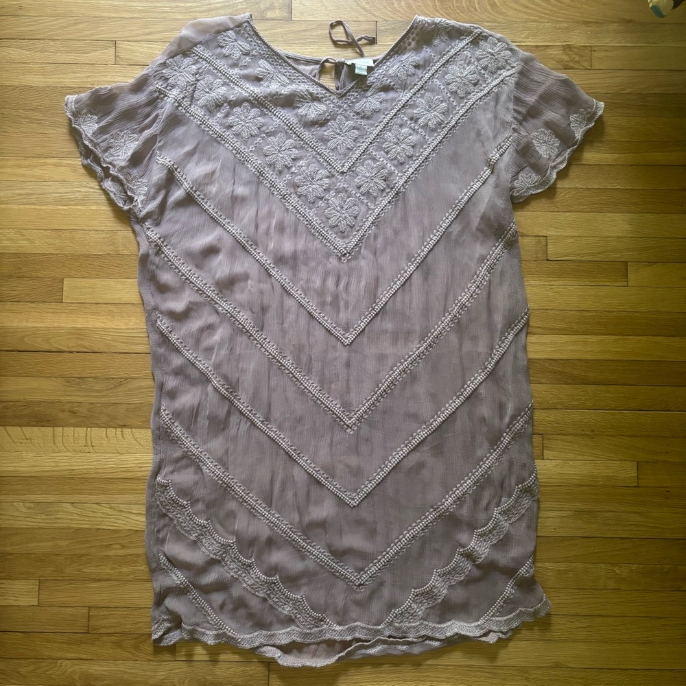 Sundance Lavender Purple Embroidered Sheer Dress Cover Up Boho Cottagecore L